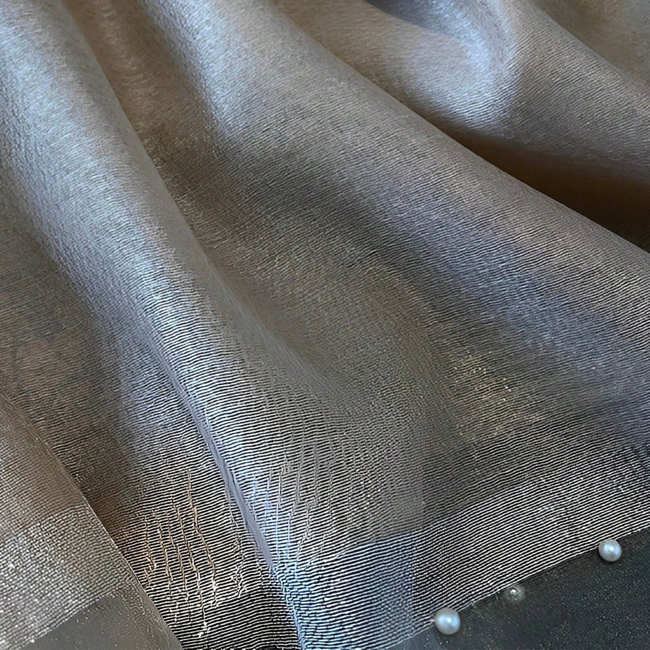 Metallic Faux Silk and Pearl in Beige