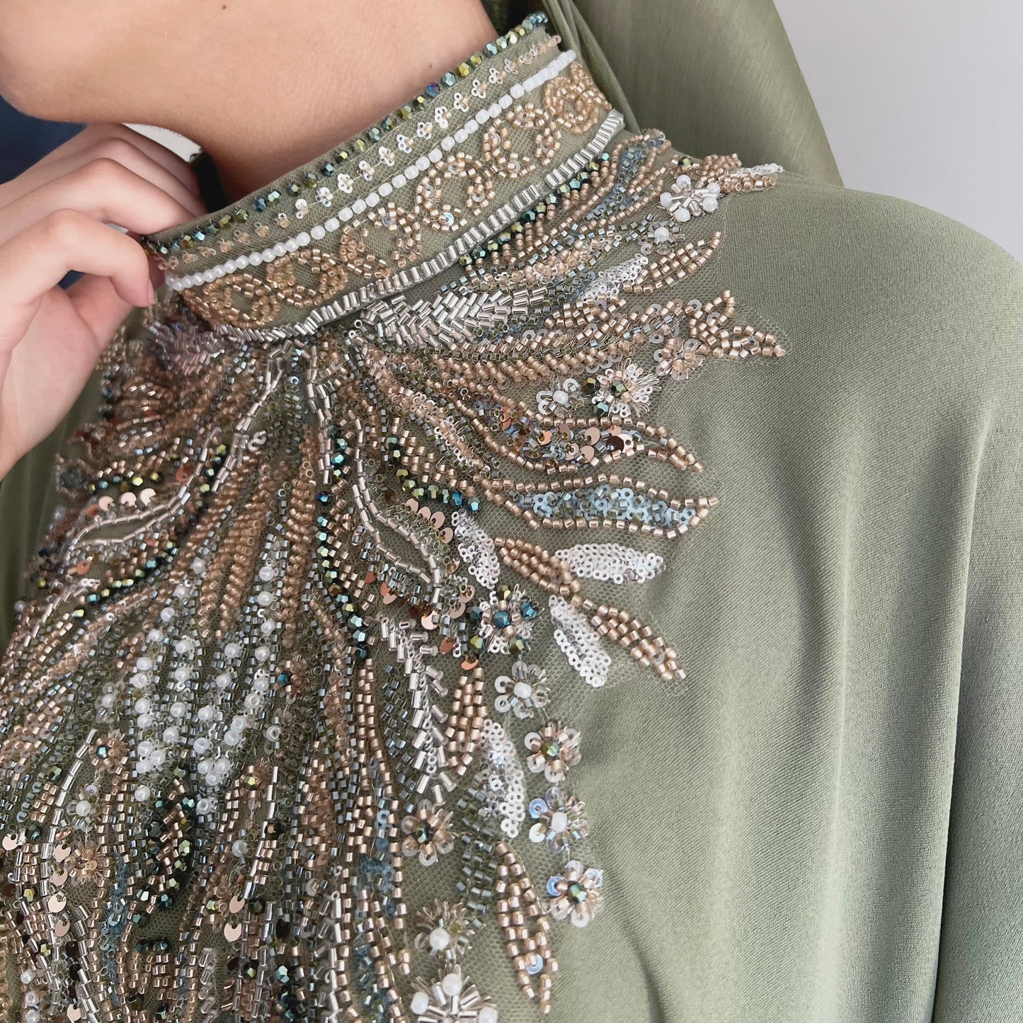 Olive Ember Beaded Kaftan Abaya