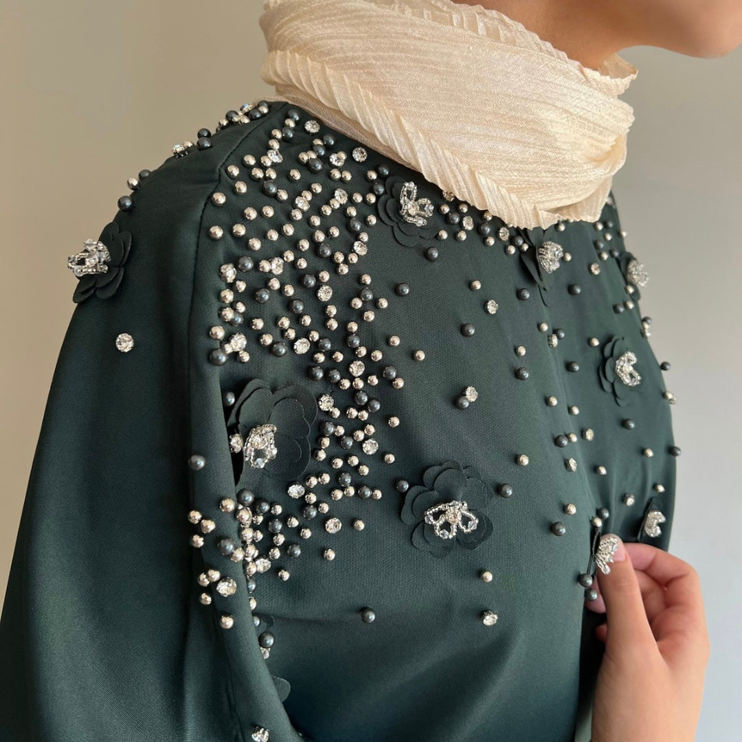 Emerald Grace Beaded Abaya