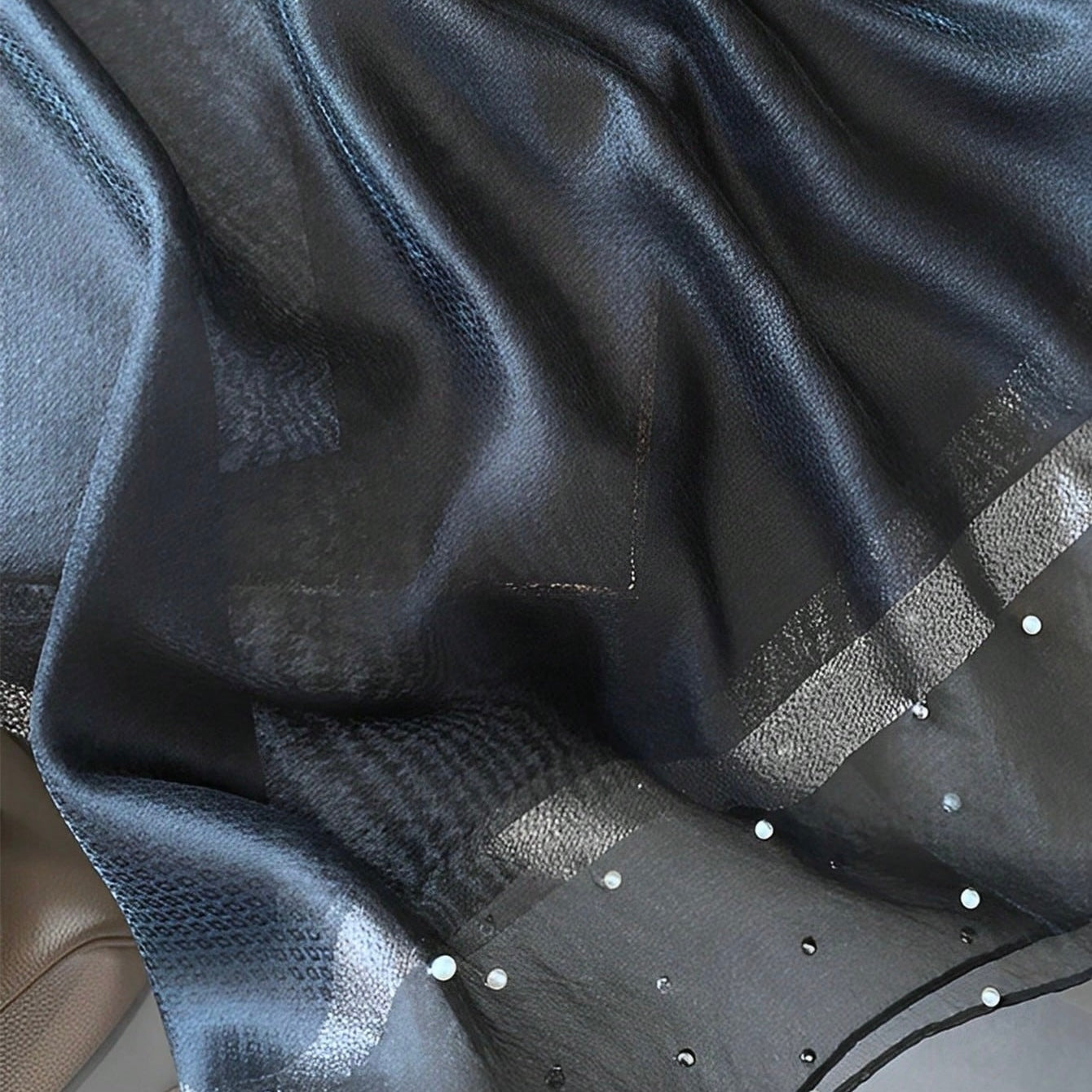 Metallic Faux Silk and Pearl in Black