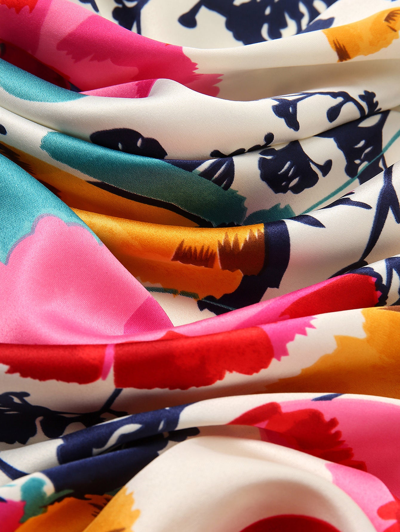 Flora Silk Satin Square in Handpainted Poppy Navy Blue