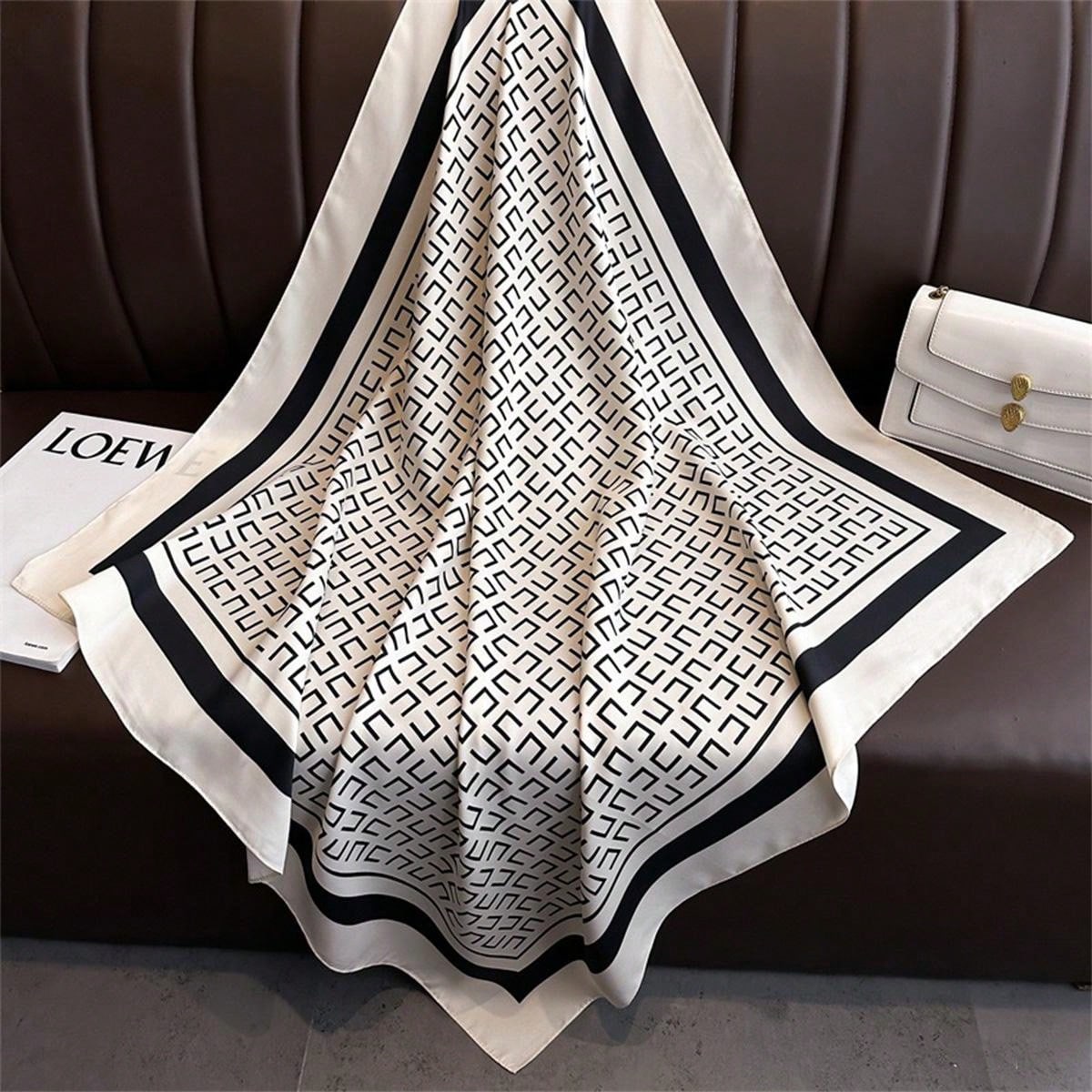 Geometrica Square Woven Satin in Mobius White