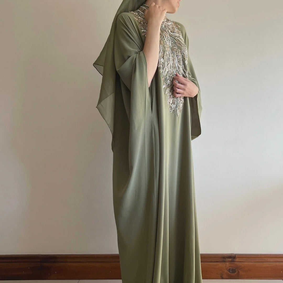 Olive Ember Beaded Kaftan Abaya