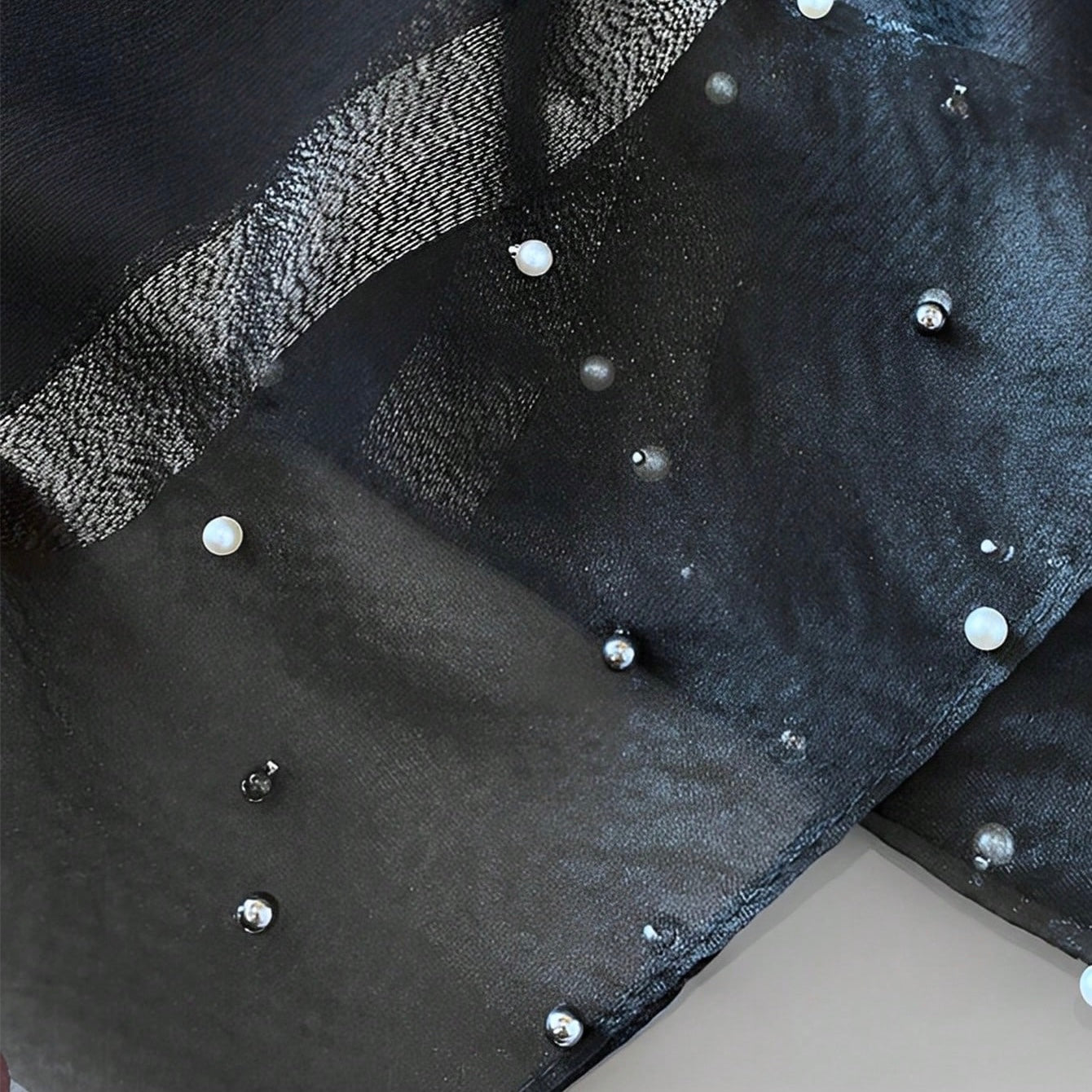 Metallic Faux Silk and Pearl in Black