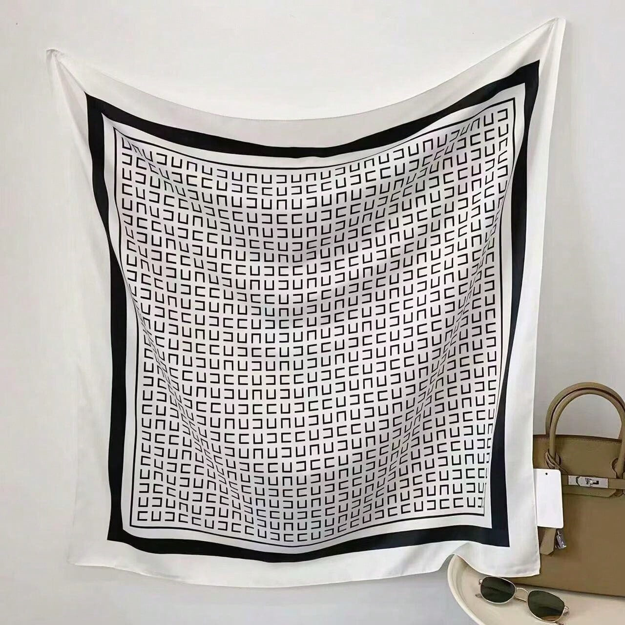 Geometrica Square Woven Satin in Mobius White