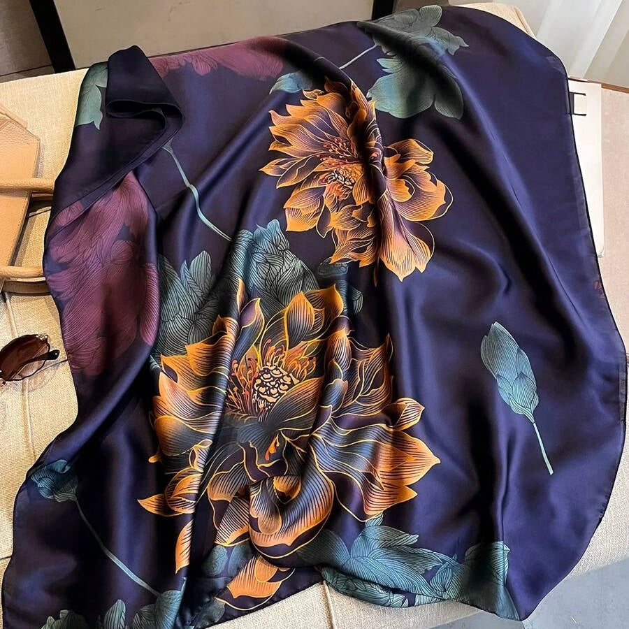 Flora Silk Satin in Navy Neon