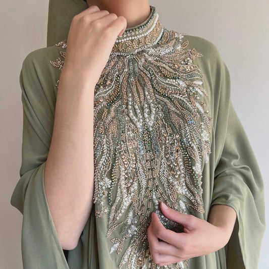 Olive Ember Beaded Kaftan Abaya